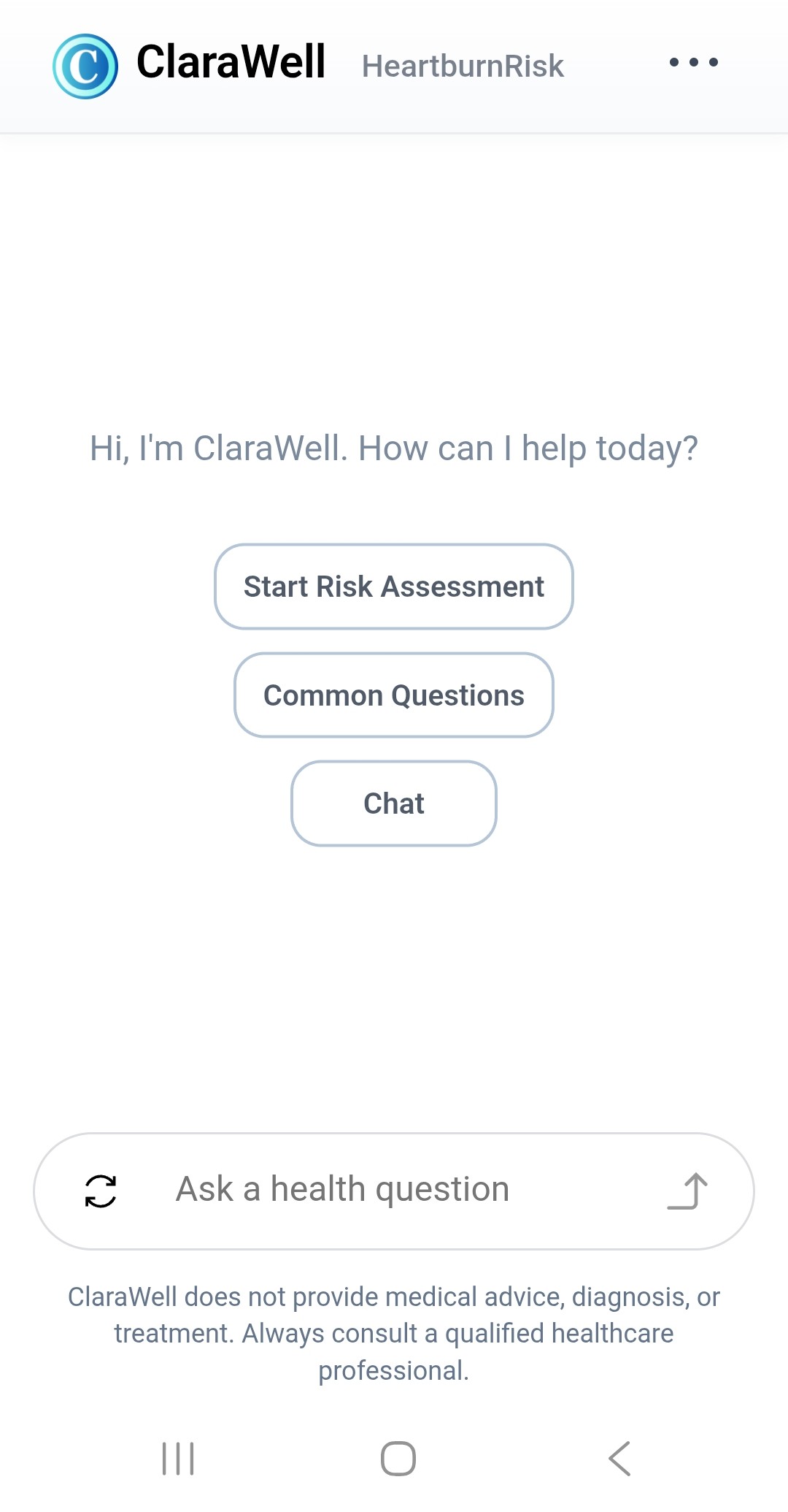 Mobile view of the original HeartburnRisk public experience.